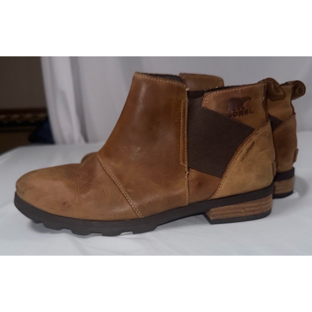 Sorel Emelie Chelsea Boots Womens Brown Leather Waterproof Ankle Booties